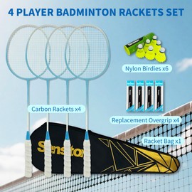 Senston Badminton Rackets Set for Backyards, Lightweight Badminton Set of 4-6 Birdies, 4 Grips & Carrying Bag for Adults Family Beginners Outdoor Games