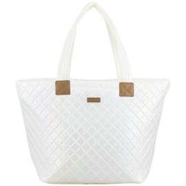 BODHI Quilted Soft Luxe Large Tote Bag For Women, Travel Shoulder Bag Top Handle Handbag for Gym, Work, White Iridescent
