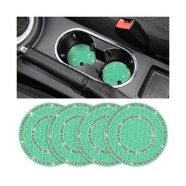 Sandfren Bling Car Cup Holder Coaster, 4PCS Silicone Crystal Rhinestone Anti Slip Vehicle Drink Mat, Soft Automotive Interior Water Bottle Pad Accessories, Universal for SUV Truck (Green/White)