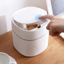 TETARI Trash Can Household Mini Desktop Desktop Trash Can with Lid Kitchen Bedroom Desk Trash Storage Box Solid Color Cleaning Bucket 2L (Color : Blue B)