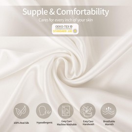 100% Natural Mulberry Silk Pillowcase 2pack, 22 Momme for Hair & Skin Health, with Envelope Closure, Hypoallergenic Gift, Both Sides Grade 6A Pure Silk Pillow Cover, Standard Size 20x26in Ivory White