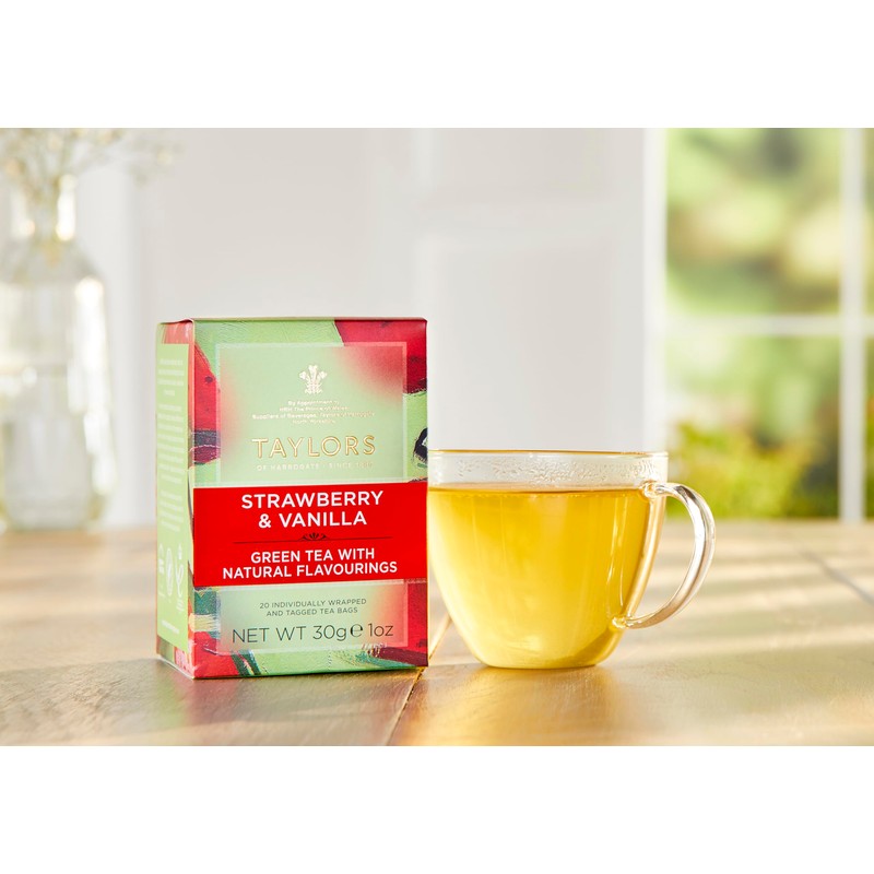 Taylors of Harrogate Strawberry & Vanilla, Green Tea, Individually Wrapped