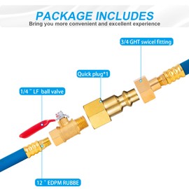 Breezliy 12" Winterize Sprinkler System RV Motorhome Boat Camper and Travel Trailer,Air Comp Quick-Connect Plug to 3/4" Garden Hose Faucet Blow Out Adapter Fitting with Valve(Lead -Free Brass)