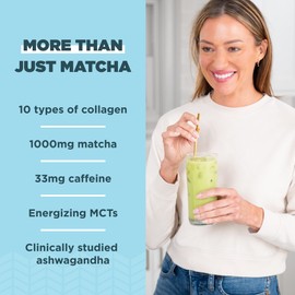 Ancient Nutrition Ancient Nutrition Matcha Powder with Collagen, Collagen Matcha with MCTs & Ashwagandha for Energy, Metabolism, Skin, Hair, and Gut Health, 20 Servings