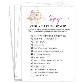 WwongxianB I Spy with My Little Camera Bridal Shower Games, Tea Party Bridal Shower Games Cards 30 Guests, Pink Floral Wedding Engagement Bachelorette Party Activity & Game Reception Supplies-B02