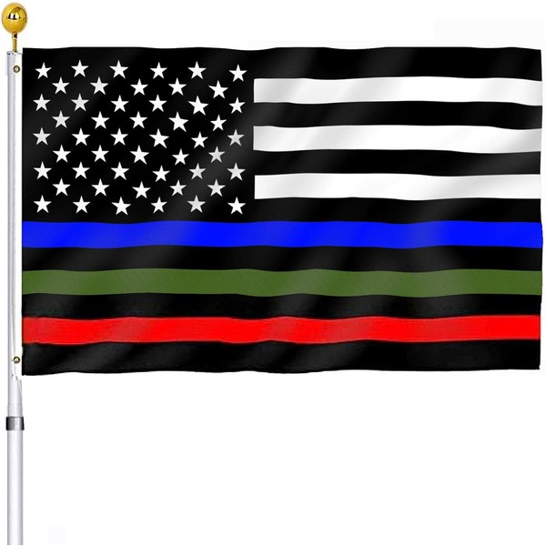 UTSANG Thin Blue Red Green Line American Flag 3x5 Outdoor-