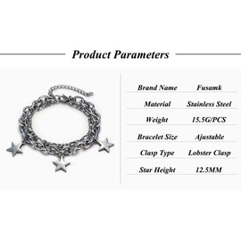Fusamk Women’s Star Bracelet Stainless Steel Link Chain, Double Layer Star Charm Bracelet for Women, Fashion Curb Bracelet Stackable Birthday Gift(White)