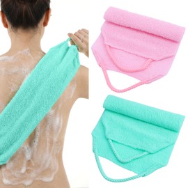 Matwsec 2 Pcs Back Scrubber for Shower, 15.55 Inch Exfoliating Back Washer with Handles, Double Sided Nylon Body Scrub Towel for Women Men, Stretchable Bath Loofah for Deep Cleaning