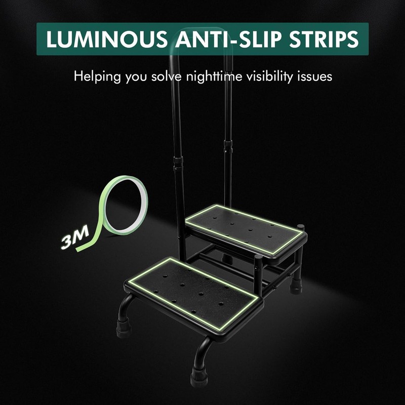 2 Step Stool with Handle, Height Adjustable Stepping Stool, Step