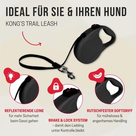 KONG Retractable Dog Lead in 5 m Length, for Large Dogs up to 50 kg, Size L, High-Quality Roller Lead in Blue with Break & Lock System, Lightweight and Compact Lead