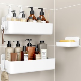 Orimade Shower Caddy 3-Pack, No-Drill Adhesive Shelves for Bathroom, Rustproof ABS Storage Organizer Set, White