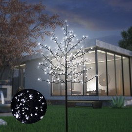 LED Solar Lighted Cherry Blossom Tree,6Ft Light up Cherry Tree Outdoor with 200 Crystal Flower Detachable for Pathway Porch Yard Patio Garden Decor Holiday Decorations Christmas Easter Pure White