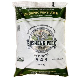 Bushel & Peck Organic Compost Fertilizer 5-4-3 - Pelleted Poultry Manure | OMRI Listed | Natural Soil Amendment for Gardens, Flowers, Vegetables & Lawns (25 Pounds (1 Bag))