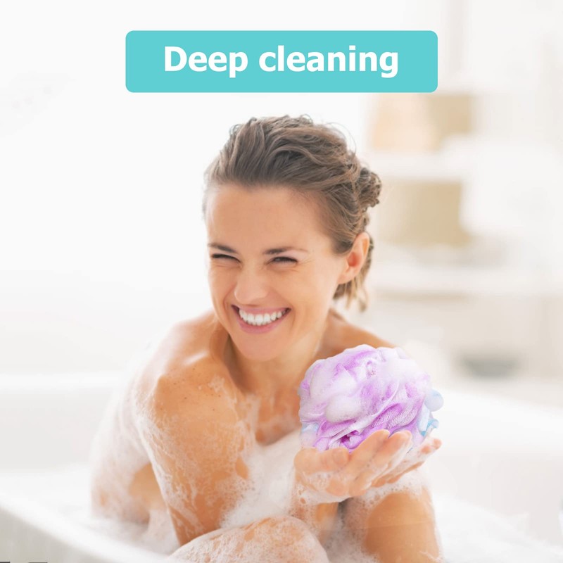Shower Puff Loofah, 4 Pcs Extra Large Bath Sponge with