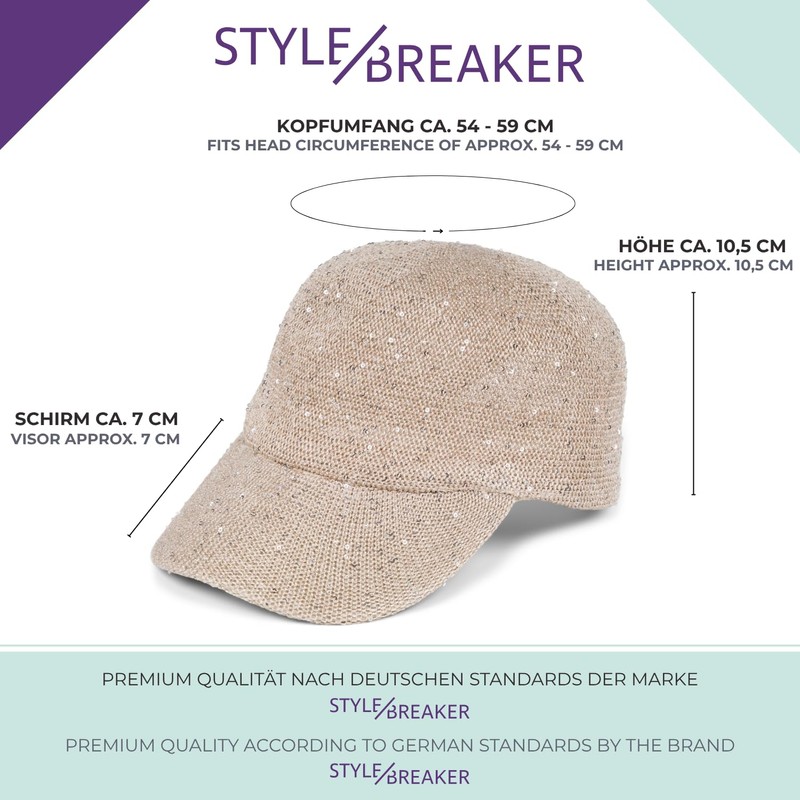 styleBREAKER Women's Summer Baseball Cap Woven with Sequins, Airy Baseball