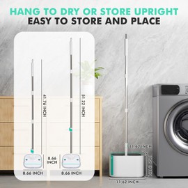 Upgraded Spin Mop and Bucket System Set, Self Separate Clean and Dirty Water, Foldable Square Standing Mop Head with Microfiber Mop Pads, Detachable Bucket (White+Blue, Mop Set with 6PC Pads)