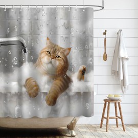 APROPHIC Shower Curtain Cat Shower Curtains 180 x 180 cm Shower Curtain Bath for Children Cartoon Bath Curtain Set Fun Bath Curtain Shower Curtain Waterproof Bathroom Decoration with 12 Hooks