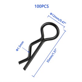 Rchobbytop 100pcs RC Body Clips Universal Springy R Pins for All 1/8 Scale On Road Car Off Road Buggy Rock Crawler Truck Short Course Traxxas Arrma Losi Shell Replacement Parts, Black