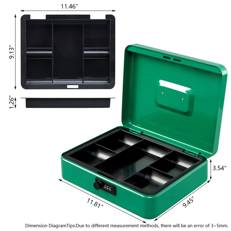 KYODOLED Metal Cash Box with Combination Lock Money Box for