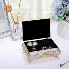 SUMNACON Metal Music Box Musical Jewelry Box Keepsake Box Case, Vintage Music Box Organizer Rose Embossed Musical Box for Christmas, Birthday, Valentines Day (Tune:You Are My Sunshine, Beige Gold)