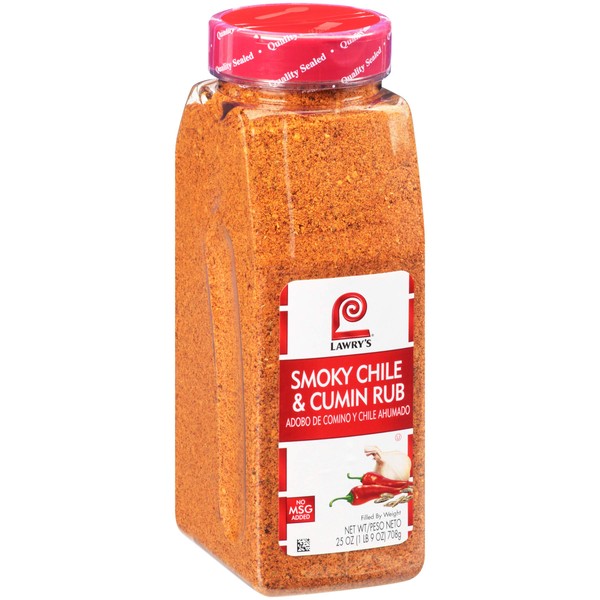 Lawry's Smoky Chile and Cumin Rub, 25 oz - One 25 Ounce Container of Smoky Chili and Cumin Flavored Rub Made of Chipotle Chili Pepper, Red Pepper, and Cumin for Beef, Chicken, and Grilled Vegetables