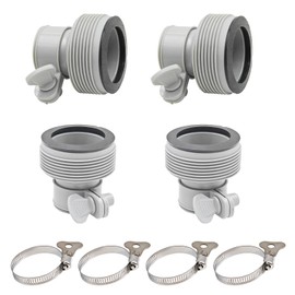 4 Pack Pool Hose Adapters with 4 PCS Clamps, Filter Pumps Connector Replacement for Threaded Connection Pump 1.5/1.25 Inch Hoses
