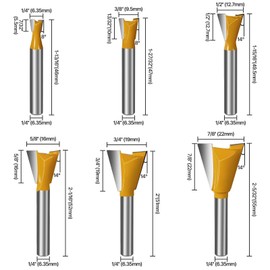 Vearter 6PCS Dovetail Router Bit Set 1/4 Inch Shank, 1/4" 3/8" 1/2" 5/8" 3/4" 7/8'' Dia Carbide Router Bits for Woodworking, Wood Milling Cutter Tool for Making Boxes Drawers Chests, Fine Casework