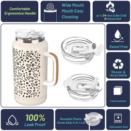 Hydraful 64 oz Tumbler with Handle and Straw - 100% Leak-Proof - Insulated Cup Reusable Stainless Steel Large Water Bottle Travel Mug for Gym, Hiking, and Camping - Gifts for Women Men Him Her