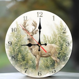 Lancholy 10-Inch Silent Wooden Wall Clock, Rustic Deer Wall Clock Home Decor Wildlife Forest Animal ” Silent Non-Ticking Clock, Battery Operated (AA Batteries Not Included), Artistic Home Decor