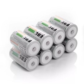 EBL D Cell Size NIMH Rechargeable Batteries 1.2V Battery + Case Box Lot - 8x D Cell Battery