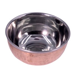 THE Unltd India Copper and Stainless Steel Tableware Bowl, Indian Handmade Serveware Bowl for Table Decor, Durable Hammered Pot for Curry, Rice, Main Course (Dia-11 CM)