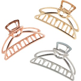 3 Pack Metal Hair Clips for Women Hair Claw Clips Medium for Thick Hair (Silver + Gold + Rose Gold)