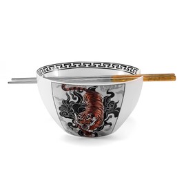 Hagary Tiger Ramen Bowl with Chopsticks Ceramic Bowl Stainless Steel Chopsticks Japanese Style Udon Miso Noodle Soup Bowls Designed in Korea (20 oz)