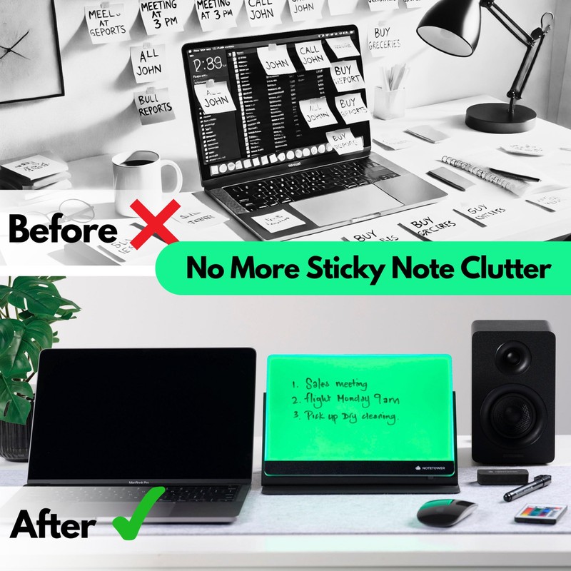 Note Tower LED Color Changing Desktop Whiteboard with Premium PU