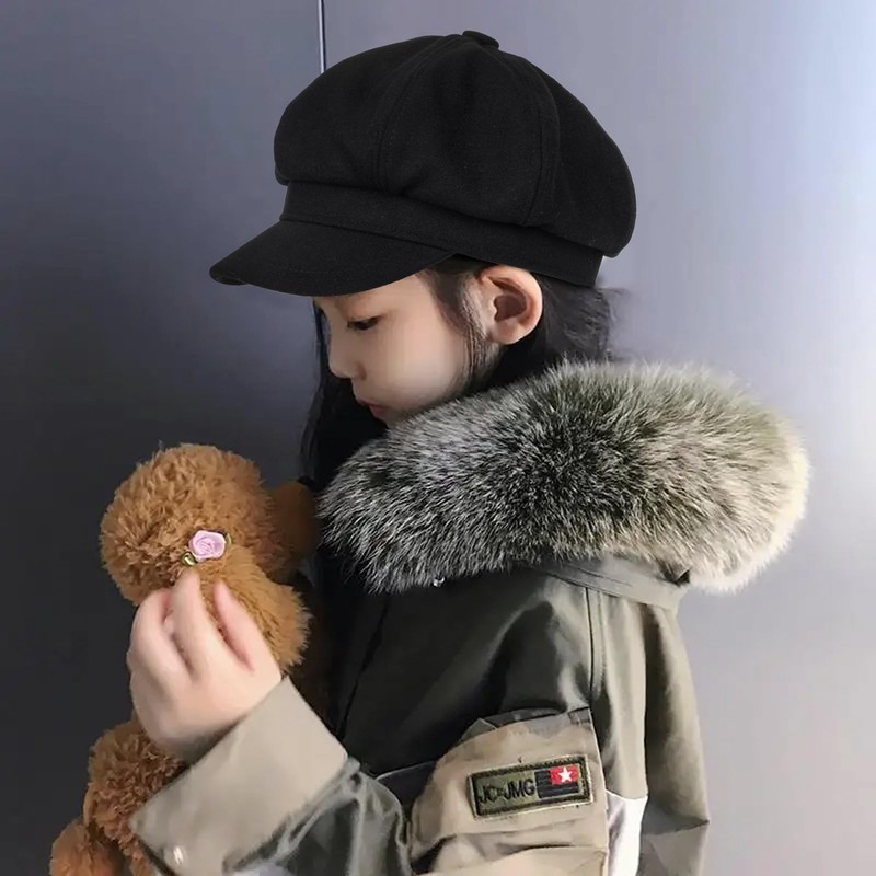 Kids Girls Wool Beret Newsboy Cap - Classic Cabbie Hat