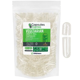 XPRS Nutra Size 0 Empty Capsules - Empty Vegan Capsules - Capsules Express Vegetarian Empty Pill Capsules- DIY Vegetable Capsule Filling- Veggie Pill Capsules Empty Caps (500 Count, Clear)