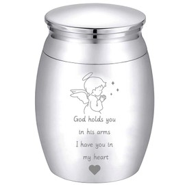 CREATCABIN Angel Mini Urn Small Keepsake Cremation Urns Ash Holder Miniature Funeral Funeral Paw Container Engraving Stainless Steel for Human Ashes Pet Dog Cat 40 x 30 mm (Silver)