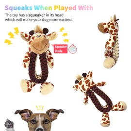 Dog Toy Plush Squeaky Rope Toys, Cute and with Squeaker for Inspire Interest (Giraffe)
