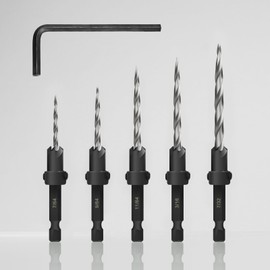 RENYU 5PCS Countersink Drill Bit Set, #4#6#8#10#12 Counter Sink Drill Bit for Wood, Tapered Drill Bit with One 2.5mm Allen Wrench