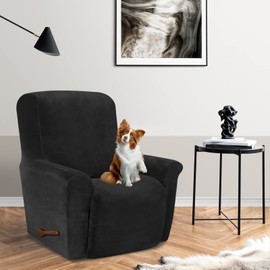 Asnomy Recliner Chair Covers Lazy Boy Recliner Covers with Pockets Stretch Velvet Couch Cover Slipcovers 1-Piece Furniture Protector for Dogs Cats(Recliner,Black)