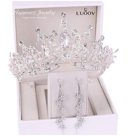 Tiara Crystal Crown for Bridal, Princess Tiara Wedding Tiara Crown for Wedding Prom Proms Pageants Parties Birthday, 0980 silver (crown + earrings)