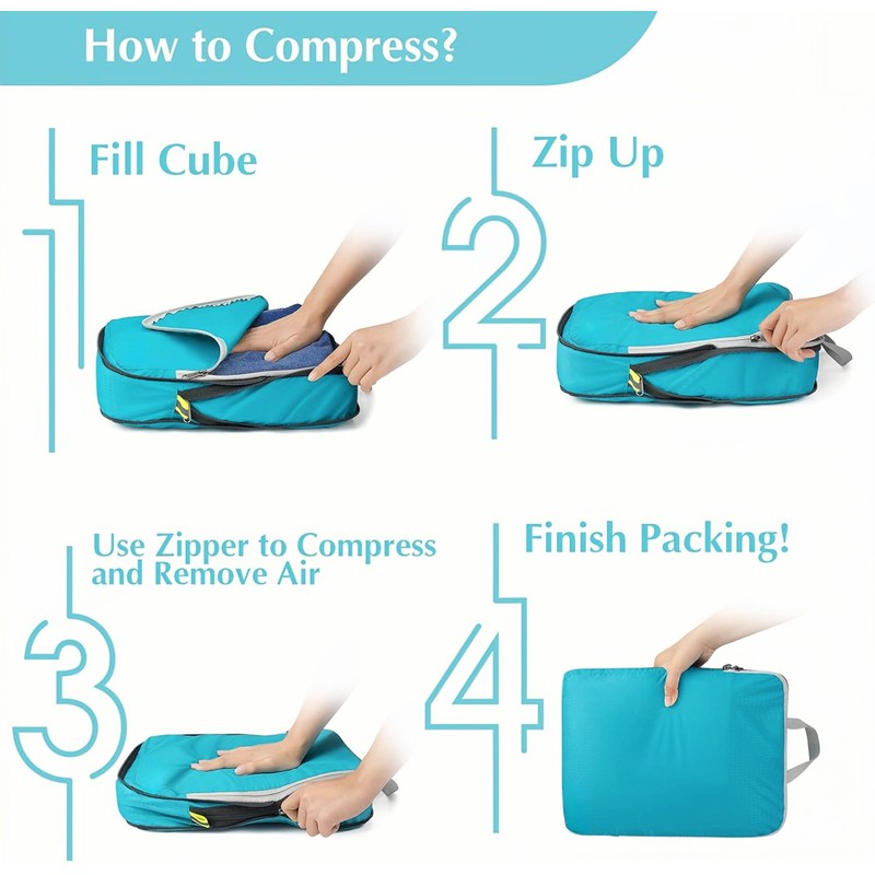 YIAGUN Compression Packing Cubes Extensible Organizer Bags For ZippeTravel Suitcase
