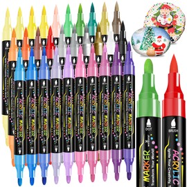 WINSONS 30 Colors Dual Tip Acrylic Paint Markers Pens- Premium Acrylic Paint Markers, Brush & Round Tips, Quick-Drying - for Rock, Canvas, Ceramic, Wood (30 Colors)