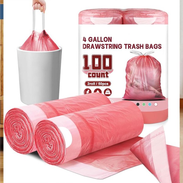 4 Gallon Trash Bags Drawstring 100 Count, Extra Strong Small