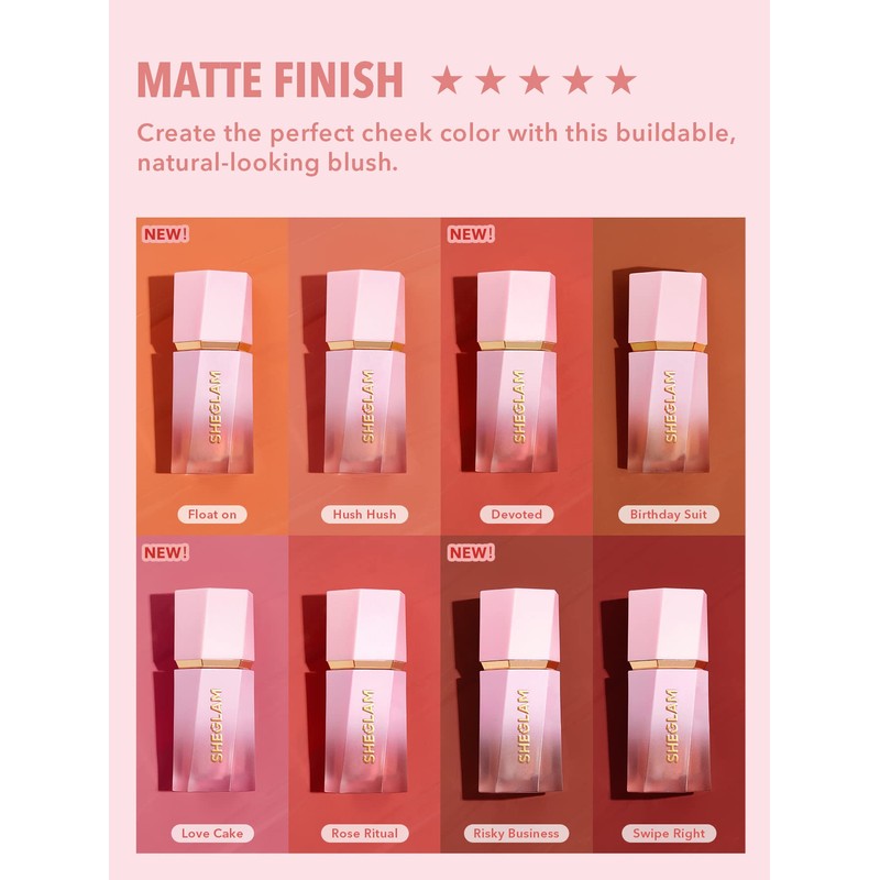 SHEGLAM Color Bloom Cheek Liquid Blush Matte Makeup Texture (Risky