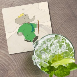 Unbranded Babar Cartoon 4'' X 4'' Square Wooden Coaster