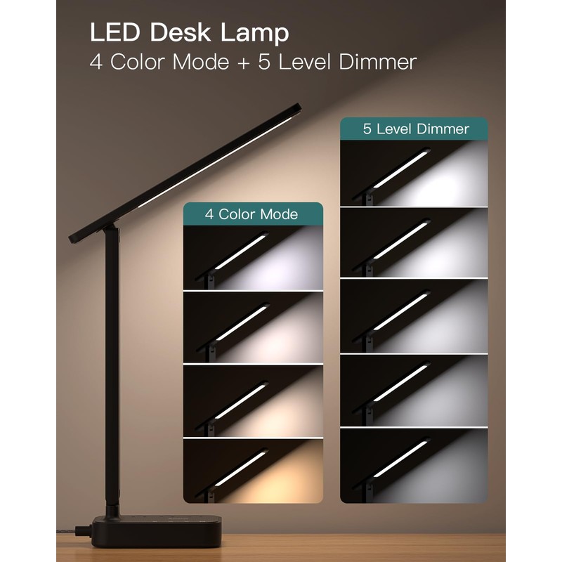 Addtam LED Desk Lamp, Power Strip with 3 Outlets 4