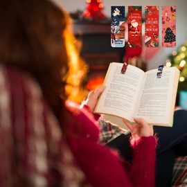 MWOOT 30 Pcs Christmas Theme Tree Santa Snowman Red Magnetic Bookmark,Cartoon Magnet Page Markers for School Office Reading Supplies,Cute Book Clips for Students Teens Reading Lovers(30 Styles,2x6cm)