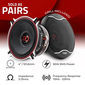 DS18 EXL-SQ4 - Car Speaker 4" High Sound Quality Glass Fiber 2 Way 3-Ohms Coaxial - Sleek Compact Design with Chrome Finish - Superior Bass Response - 260 WATTS Max - Set of 2