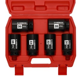CASOMAN 1/2- Inch Drive Deep Spindle Axle Nut Impact Socket Set, 6-Piece 1/2" Dr. Deep Impact Socket Set,6 Point, CR-MO, Metric, Impact Grade, 30mm, 32mm, 33mm, 34mm, 35mm, 36mm
